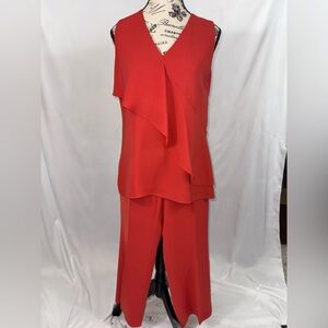 LAFAYETTE 148 Elegant Red Women's 2-piece Silk Top & Manhattan Pants (v)